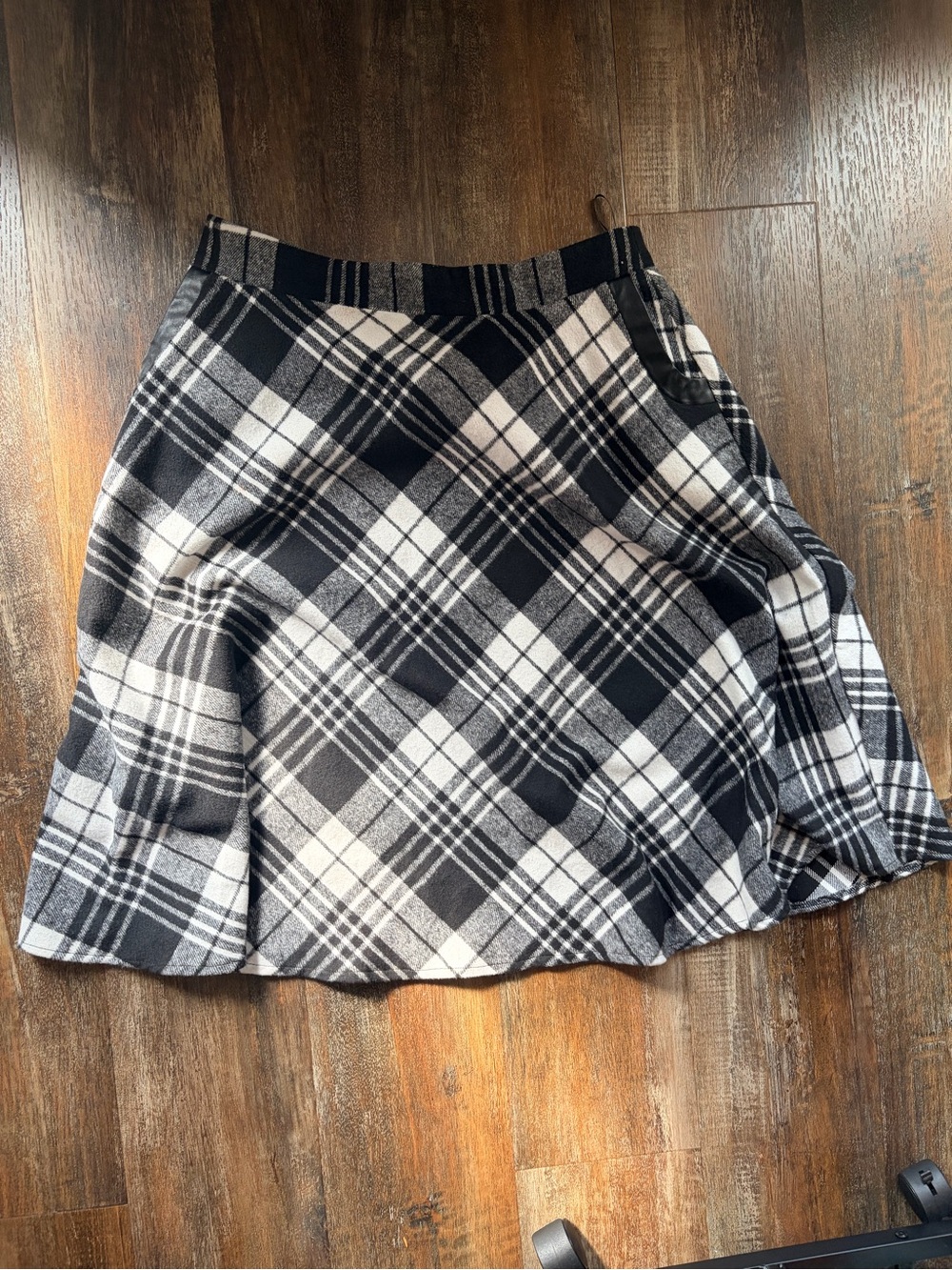 Black White Plaid Wool A-Line Skirt Preppy Academia Classic Fall XXL